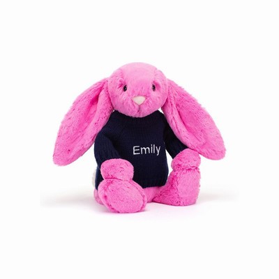 Jellycat Bashful Hot Pink Bunny with Navy Jumper UK | 19065QJUE